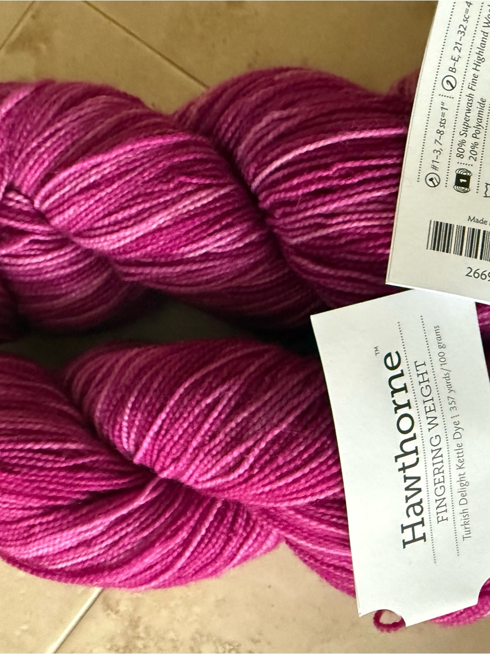 Hawthorne Fingering Weight Yarn in Vibrant Magenta - Turkish Delight